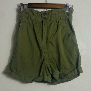 H&M Women's High Rise Cotton Paper Bag Shorts Olive Military Green Size:6